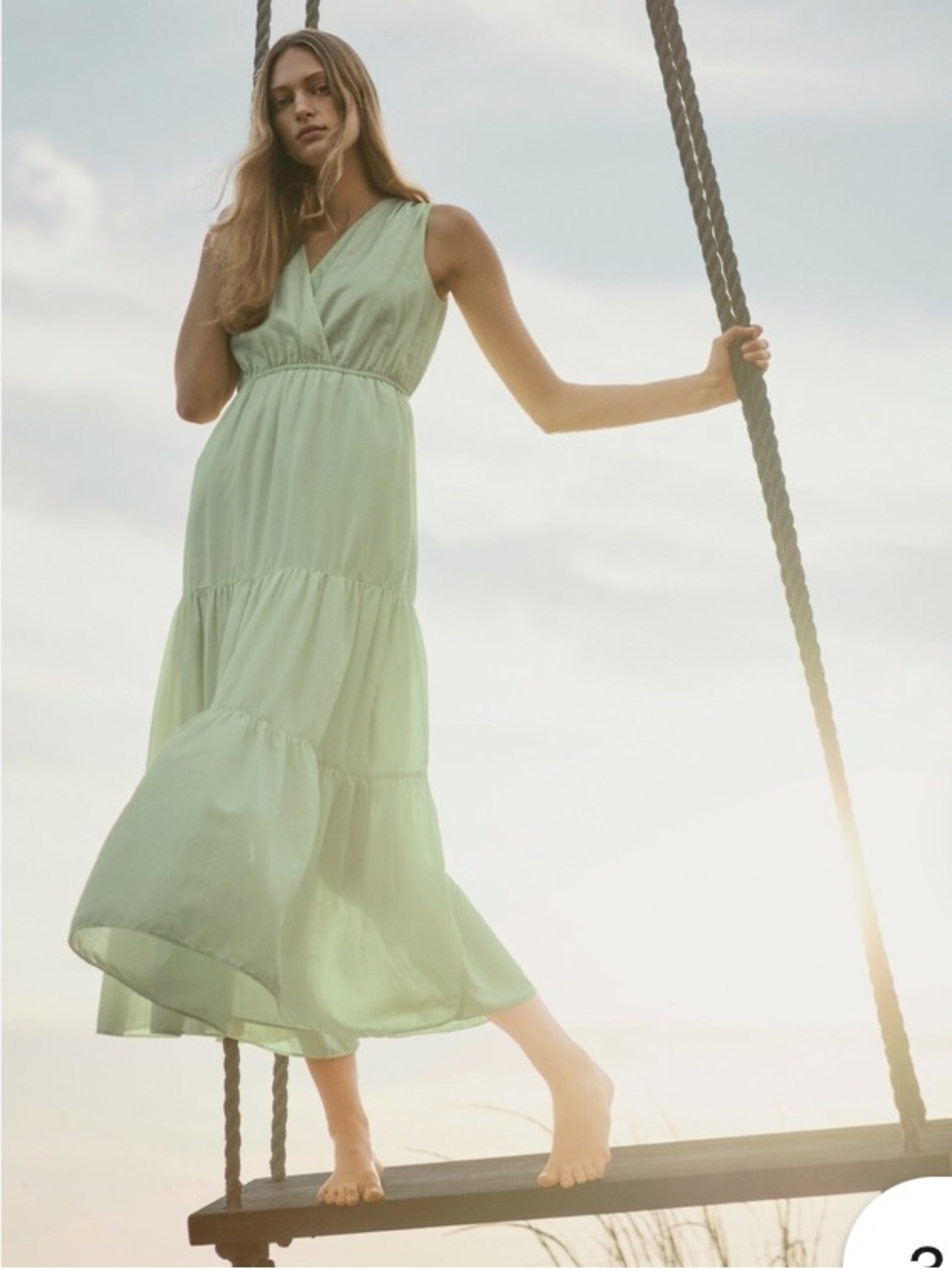 Banana Republic Sleeveless V-Neck Tiered Midi Dress in Pastel Green